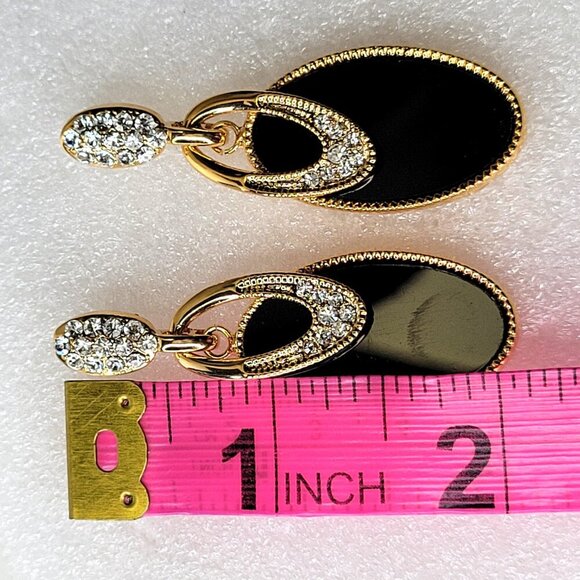 Black and Gold Oval Drop Earrings with Crystals - Picture 7 of 7